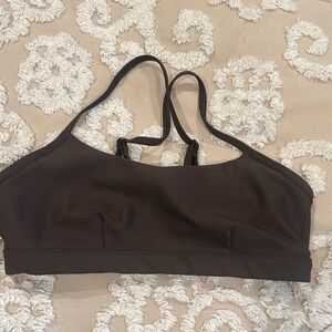 ALO Yoga Glossy Brown cross strap yoga top S